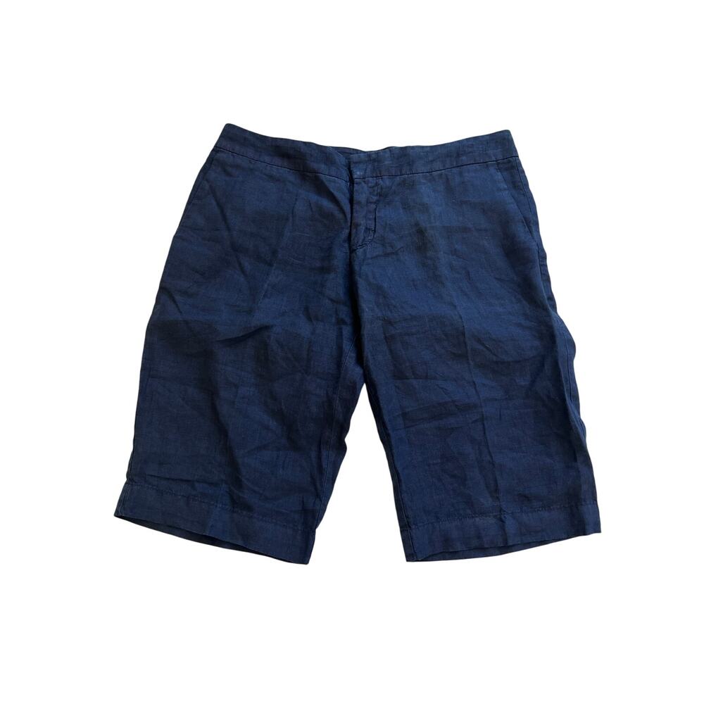120% Lino Dark Blue Linen Shorts Womens Size 46 Beach Quiet Luxury Lagenlook